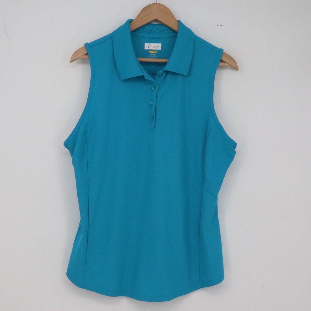Greg Norman Polo Women XL Play Dry Turquoise Sleeveless Button-down Excellent
